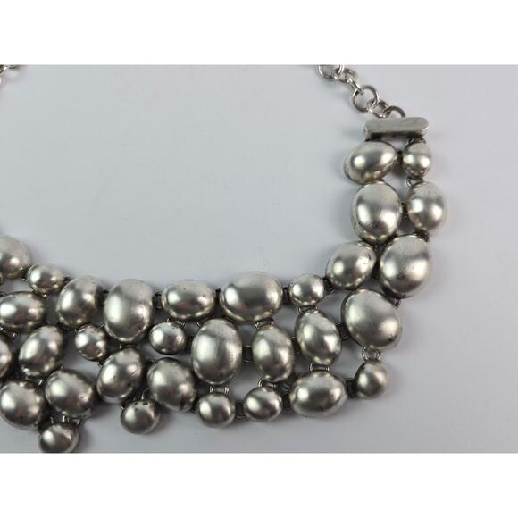 Vintage Large satin polish Sterling silver bead Bib necklace Choker Mexico 15.5" - Picture 3 of 15